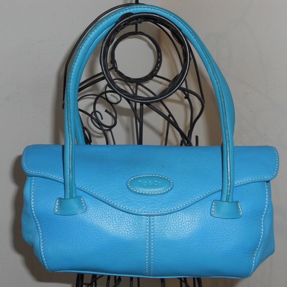 TIG & CO BLUE LEATHER SHOULDER BAG - Picture 1 of 5
